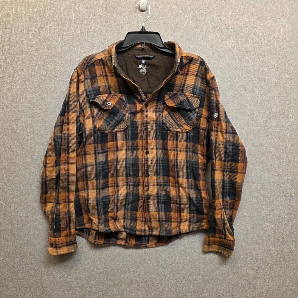 KÜHL Joyrydr Mens L Orange Plaid Fleece Flannel Shacket Gorpcore 7334